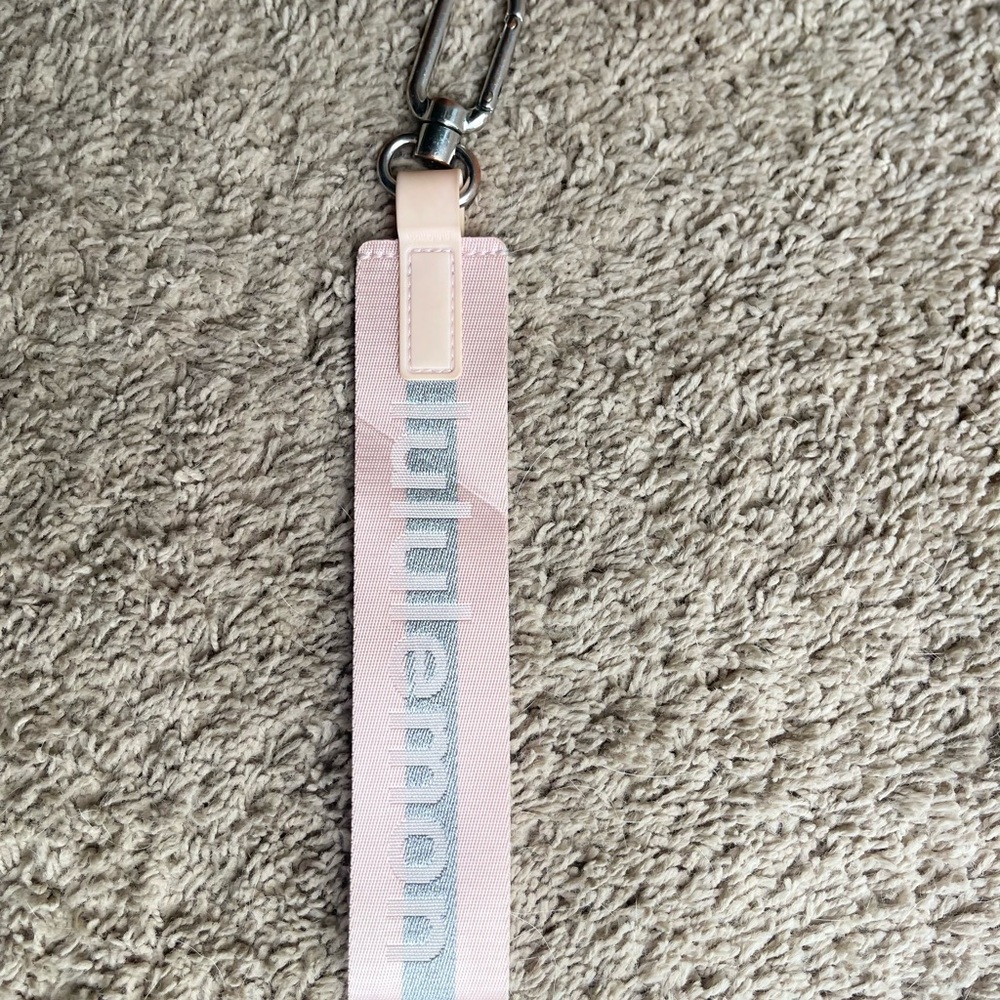 Lululemon Light Pink Keychain with Silver Logo